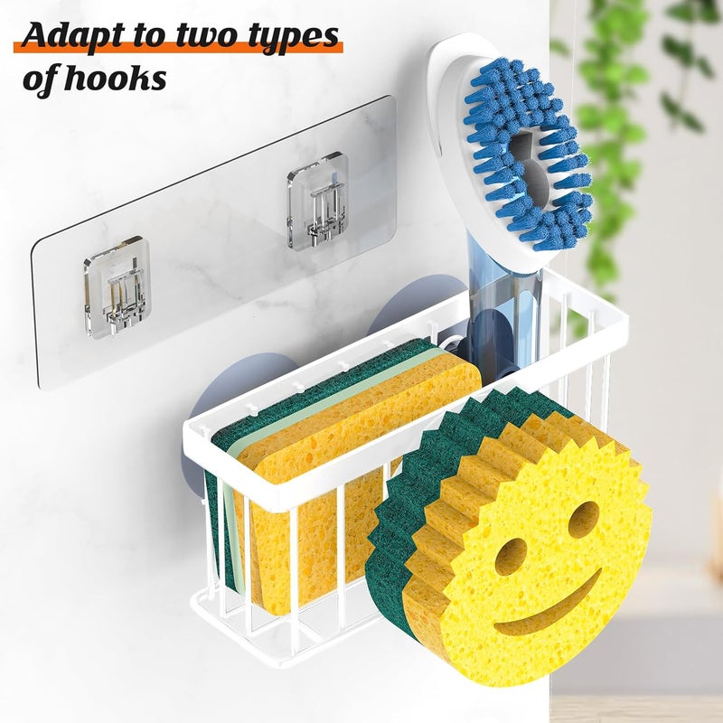 MURLONG Sponge Holder Smiley Face,Sink Caddy,Kitchen Organizer with 2 Suction Cups/1 Adhesive Strips,Designed for Sponge,Soap,Dish Brush,Scrubber - White - Image 3